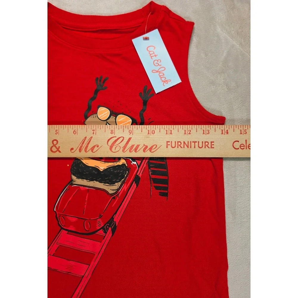 Cat & Jack Boys Red Burger Roller Coaster Graphic Tank Top Shirt Size S‎ 6/7 NWT